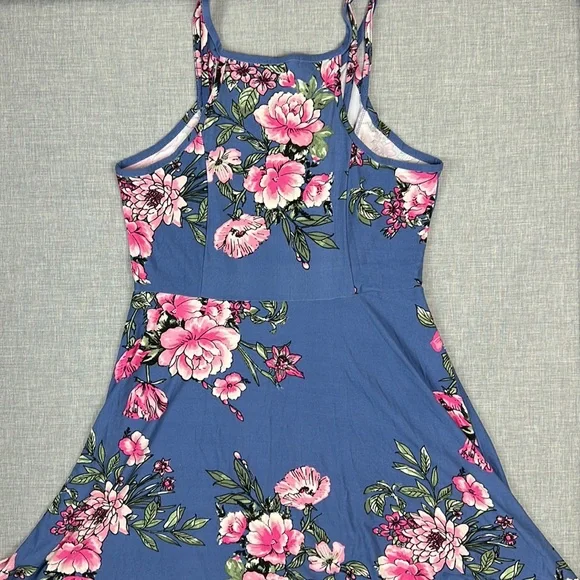 Planet Gold Blue Floral Double Strap Fit and Flare Dress Juniors Size XL - Picture 5 of 5